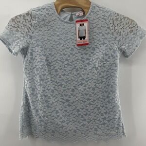 Teddi Rose Shirt Womens Medium Lace Floral Short Sleeve Scallop Edge Top Blouse